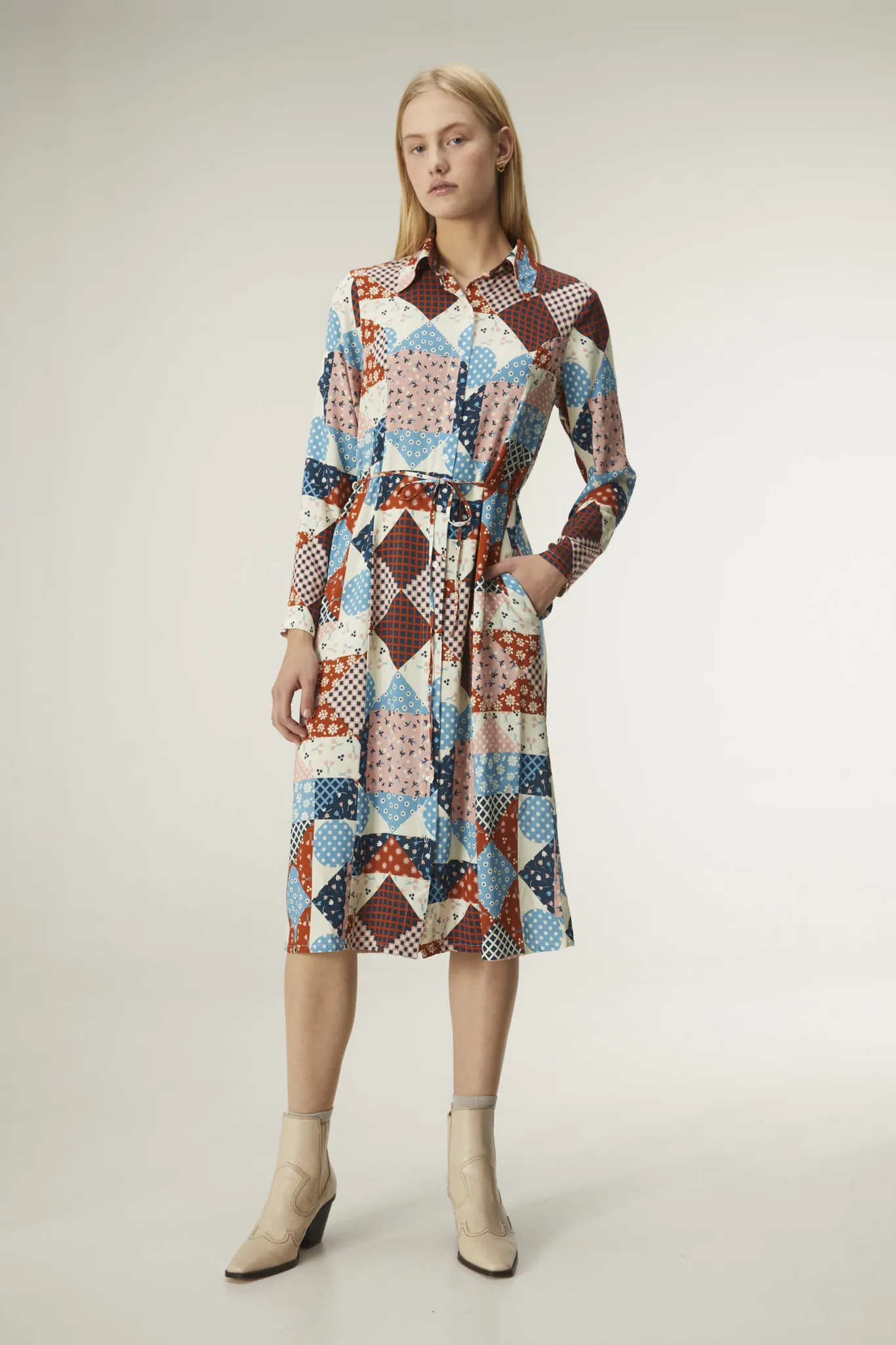 Vestido patchwork midi